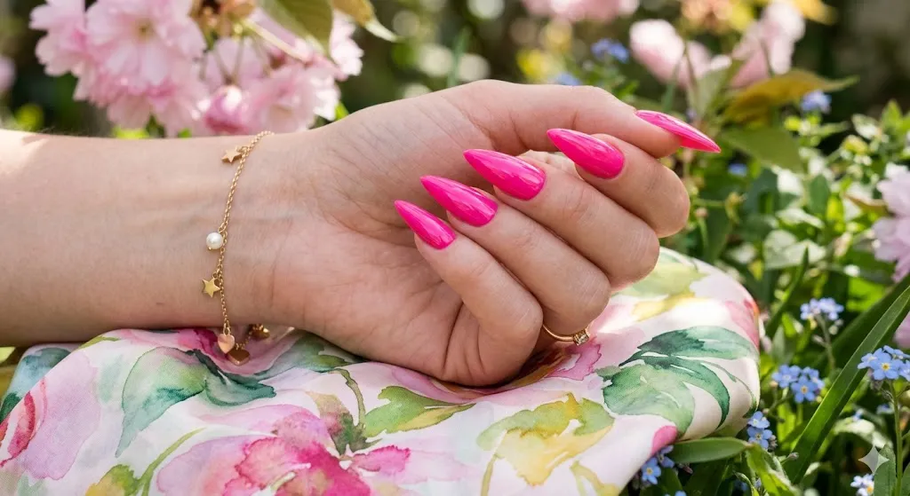 Hot Pink Glam Nails