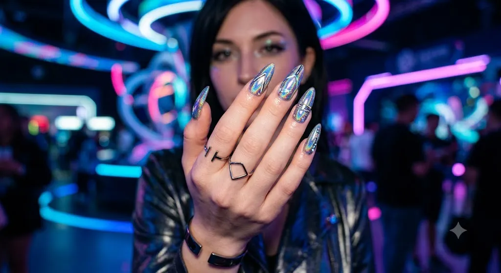 Holographic Acrylic Nails