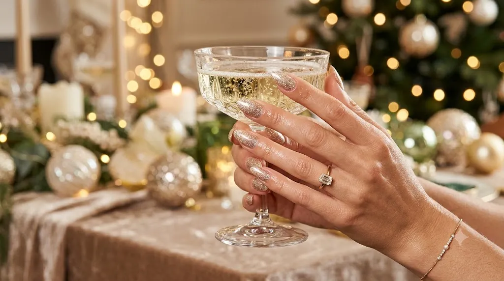 Champagne Glitter Nails