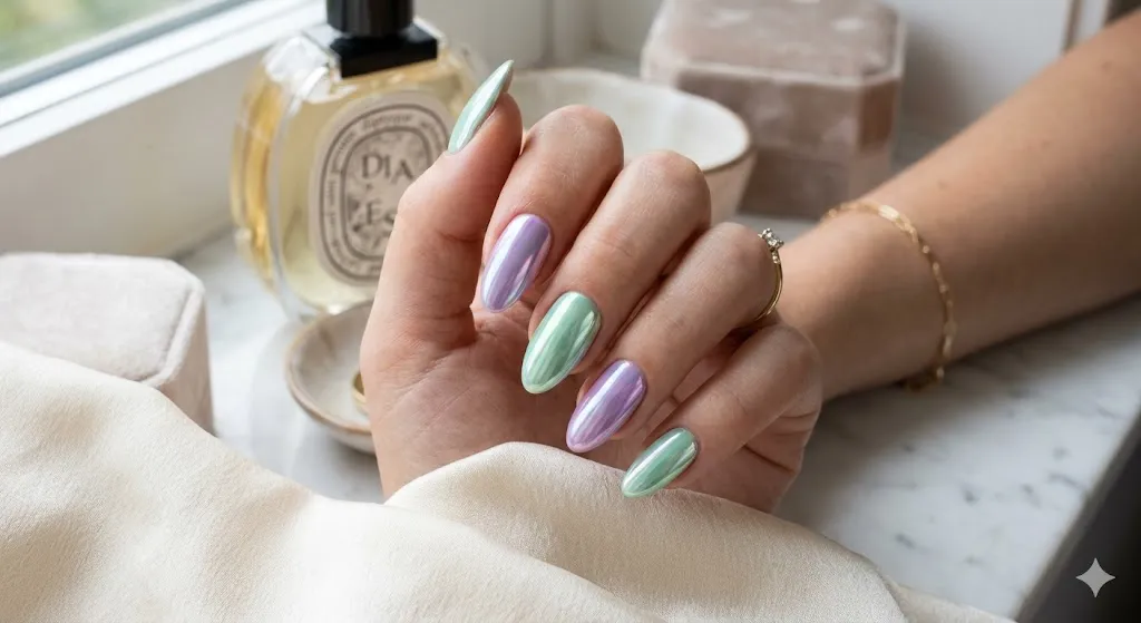 Pastel Chrome Shine Nails