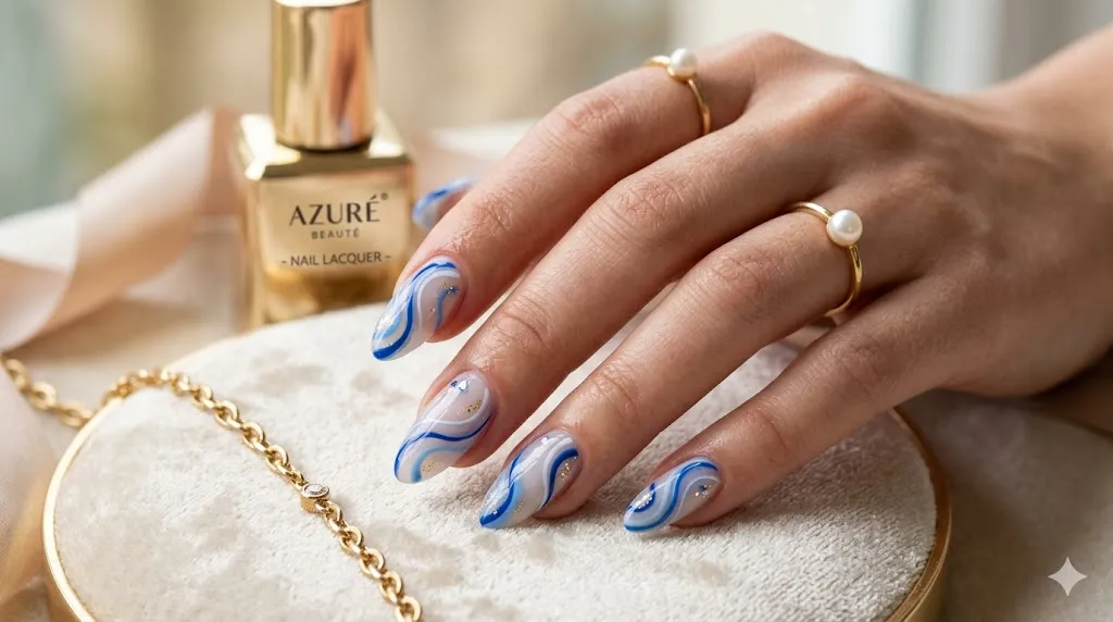 Blue Swirl Nail Art