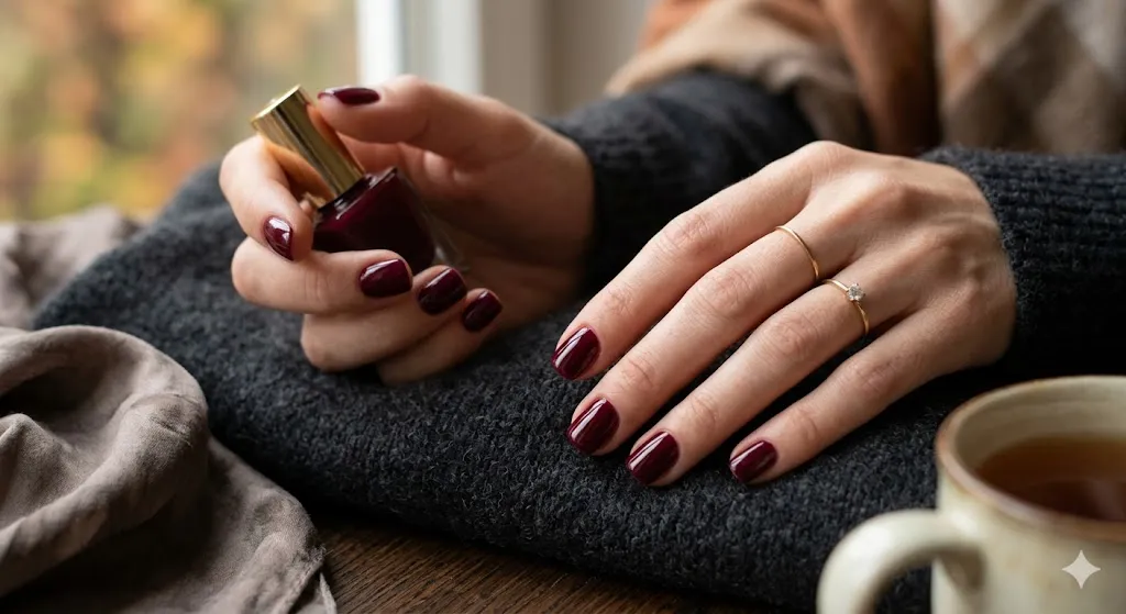 Burgundy Short Nails