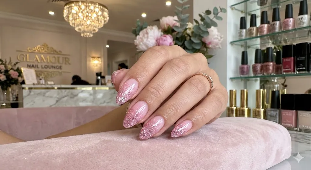 Pink and Glitter Ombre Nails