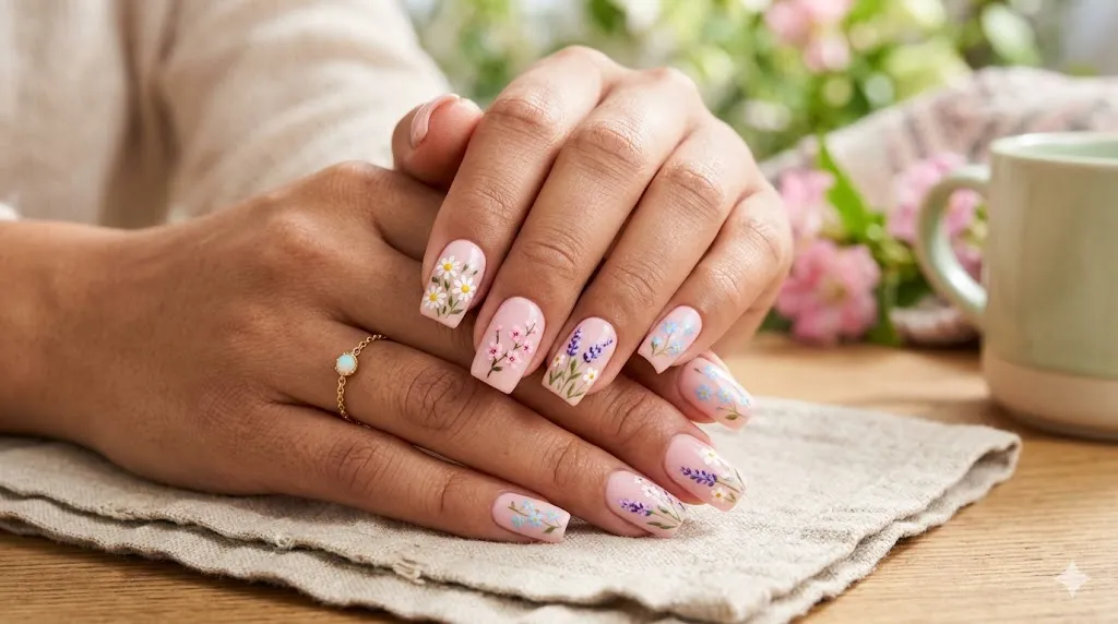 Floral Square Nails