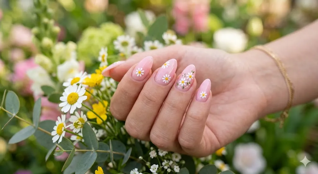 Daisy Flower Gel Nails