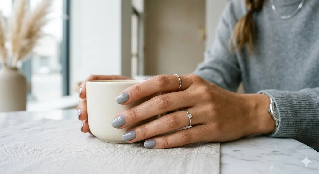Soft Grey Minimal Nails