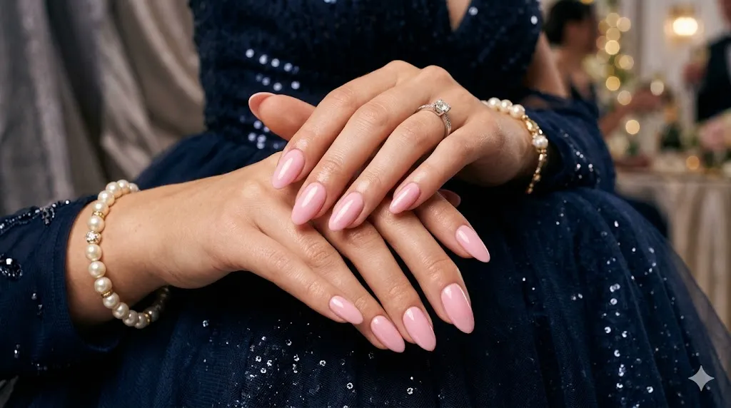Glossy Baby Pink Almond Nails