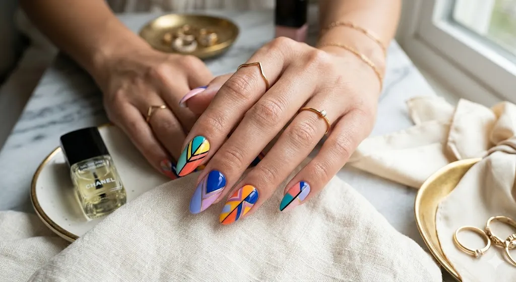 Color Block Almond Nails