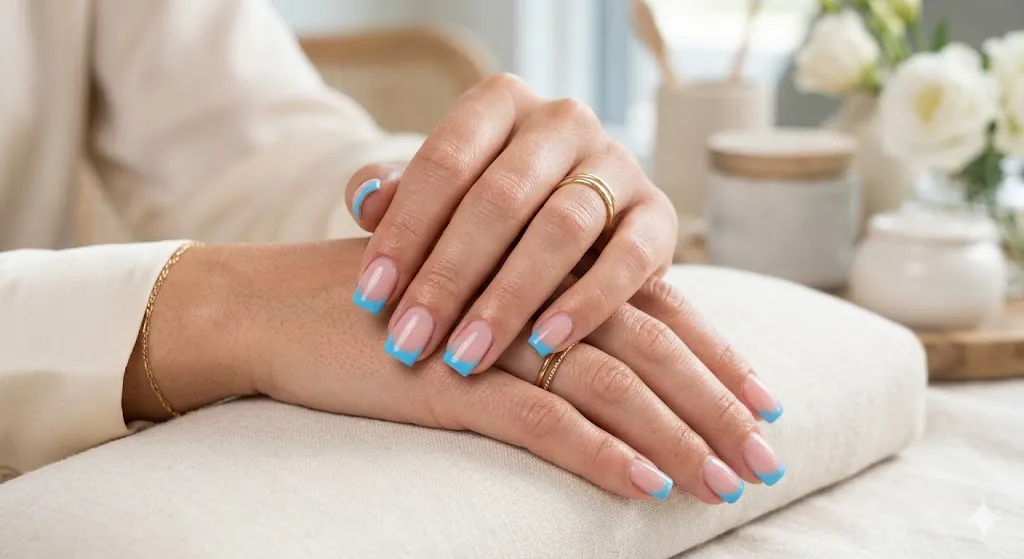 Ombre Blue Nails with Silver Accents