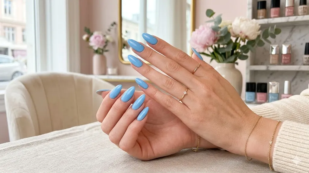 Glossy Sky Blue Nails