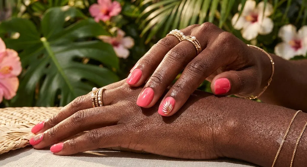 Coral Pink Glow Nails