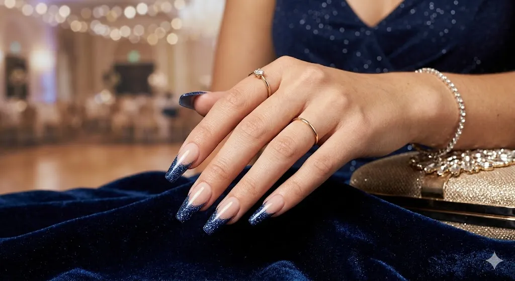 Navy Blue Glitter Tips