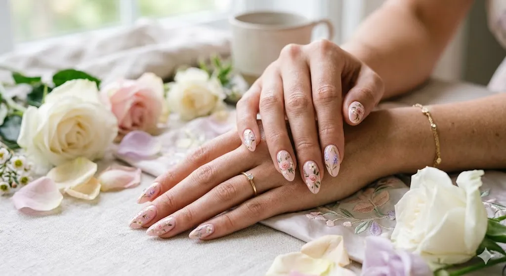 Floral Almond Nails