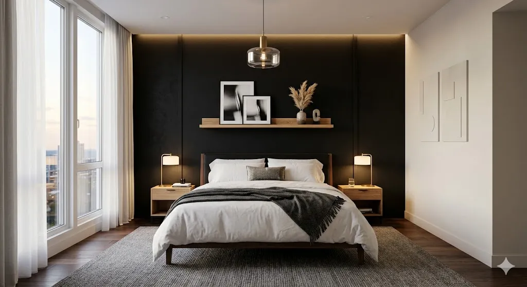 Black Accent Wall Behind the Bed
