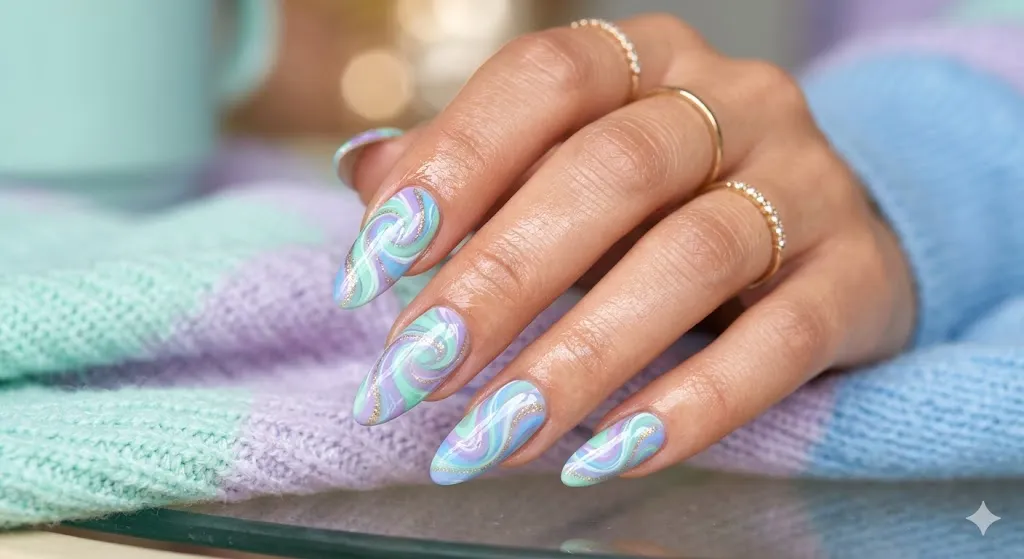 Pastel Swirl Gel Nails