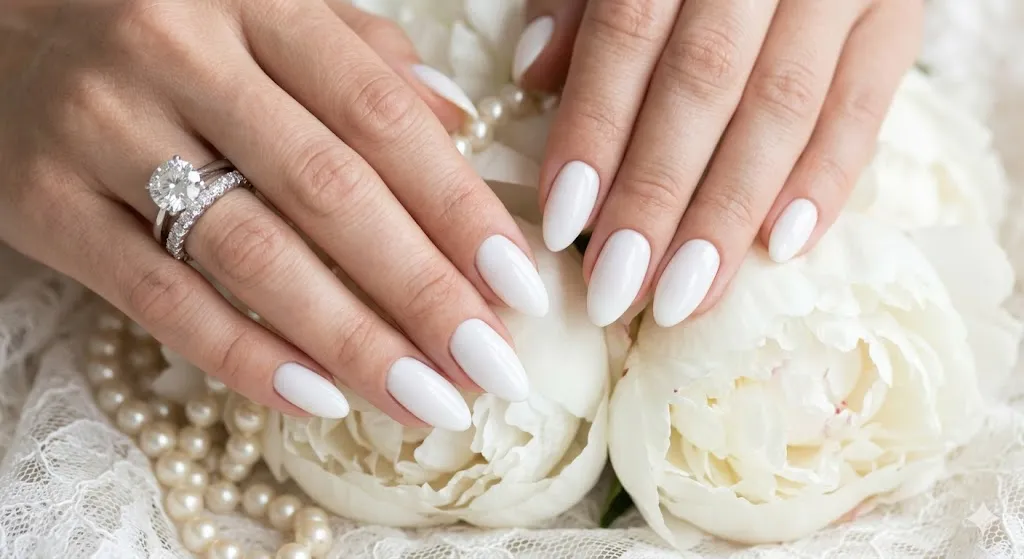 Soft White Glossy Nails