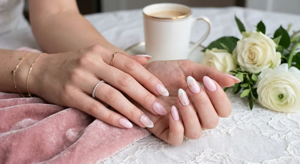 Pink and White Almond Nails
