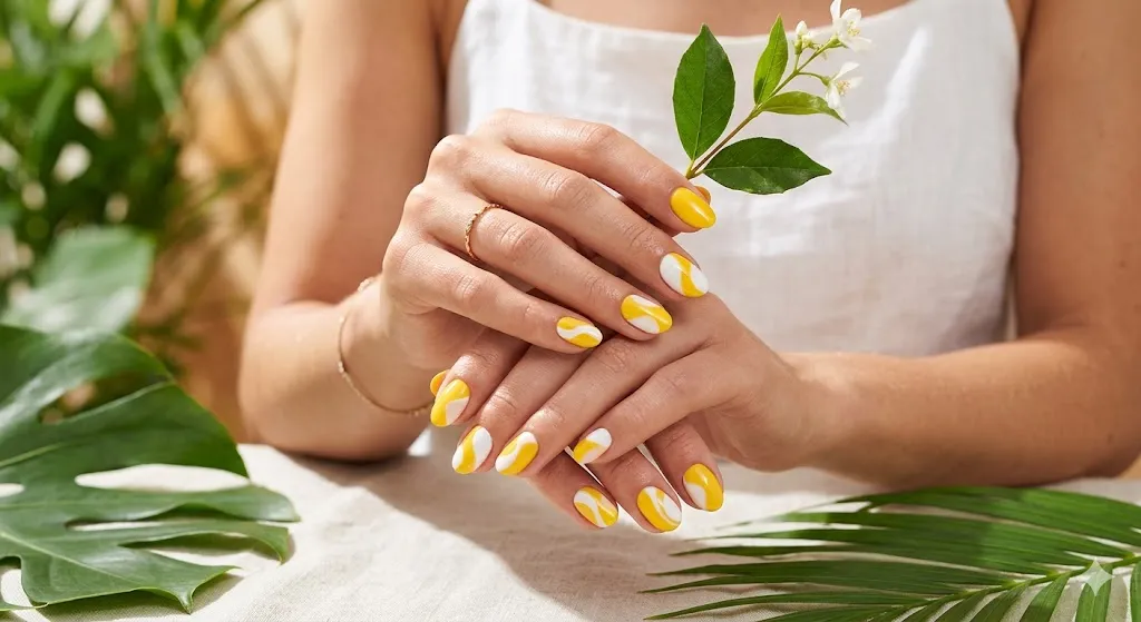Yellow and White Combo Nails