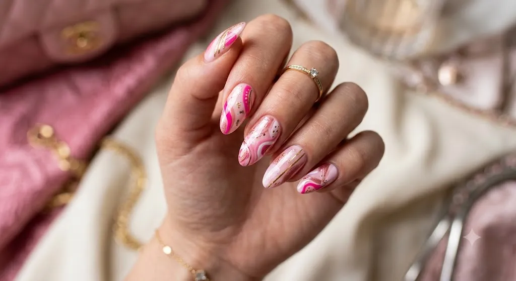 Pink Abstract Art Nails