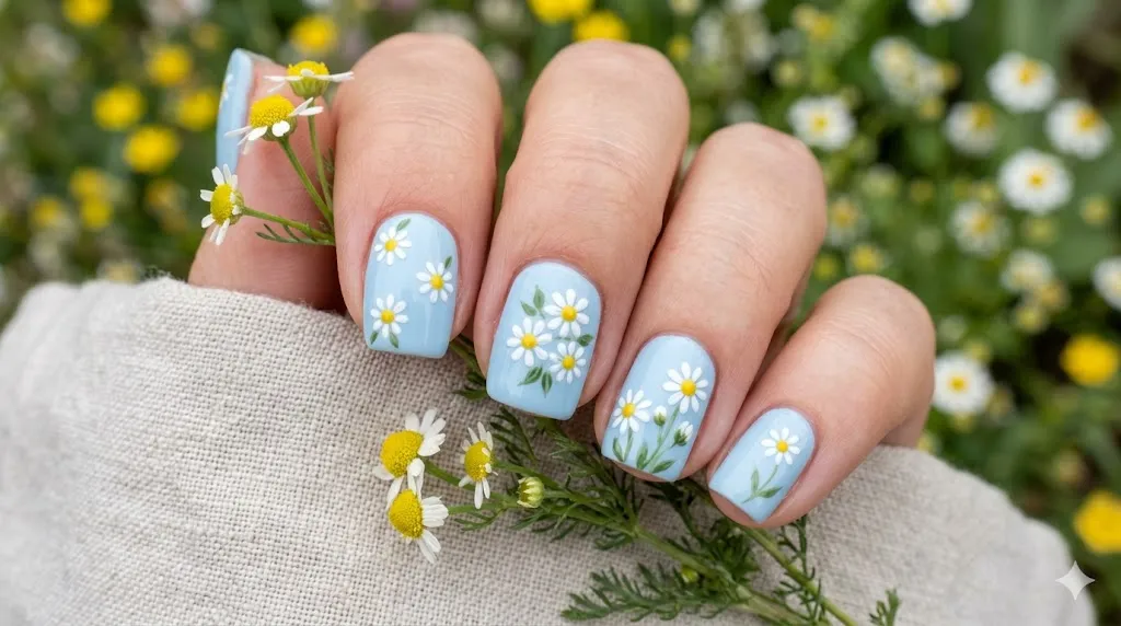 Daisy Flower Square Nails