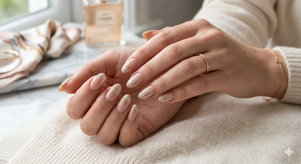 Nude and Glitter Ombre Nails