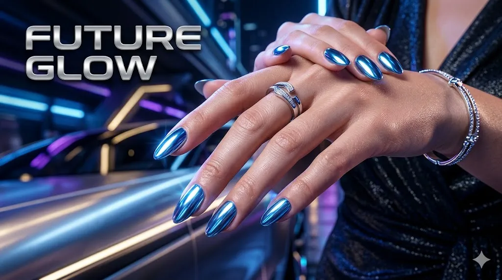 Blue Chrome Nails