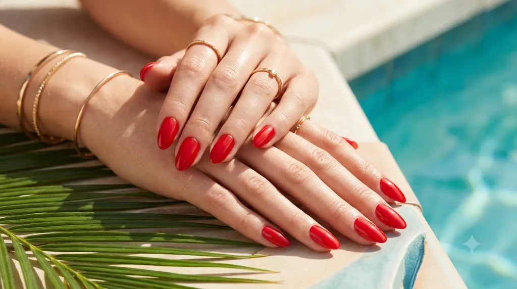 Glossy Red Summer Nails