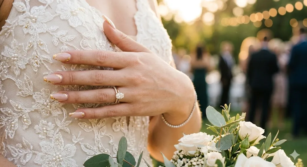 Nude Nails with Gold Foil Accents