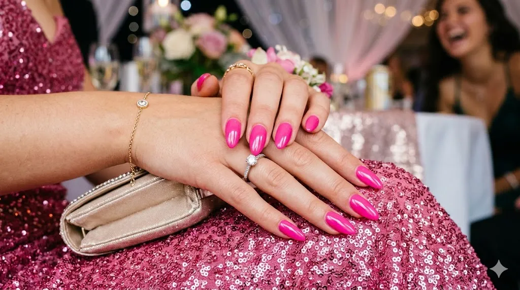 Bright Pink Glossy Nails
