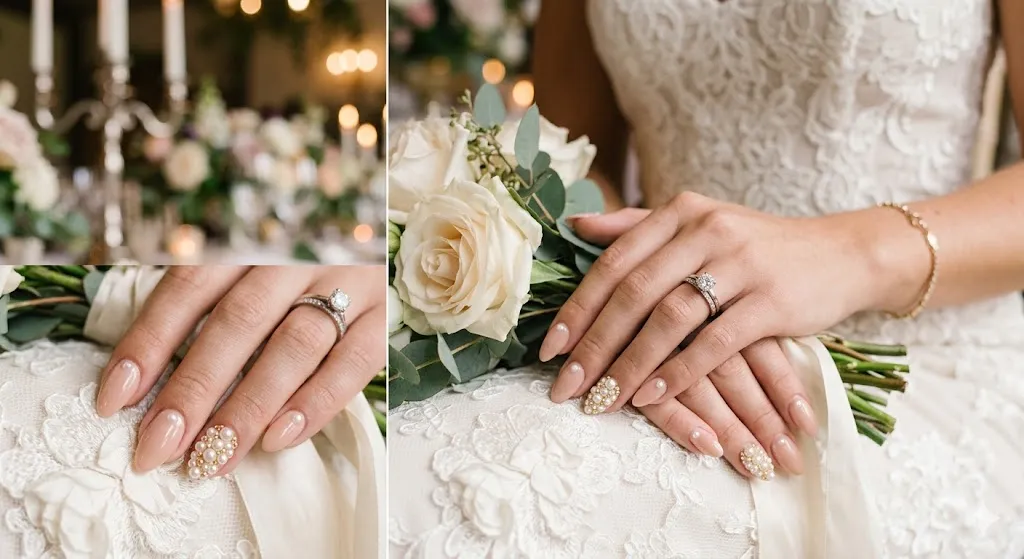 Pearl Accent Nude Nails