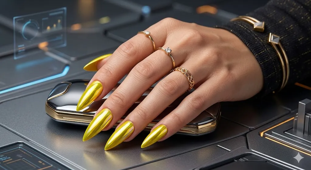 Yellow Chrome Nails
