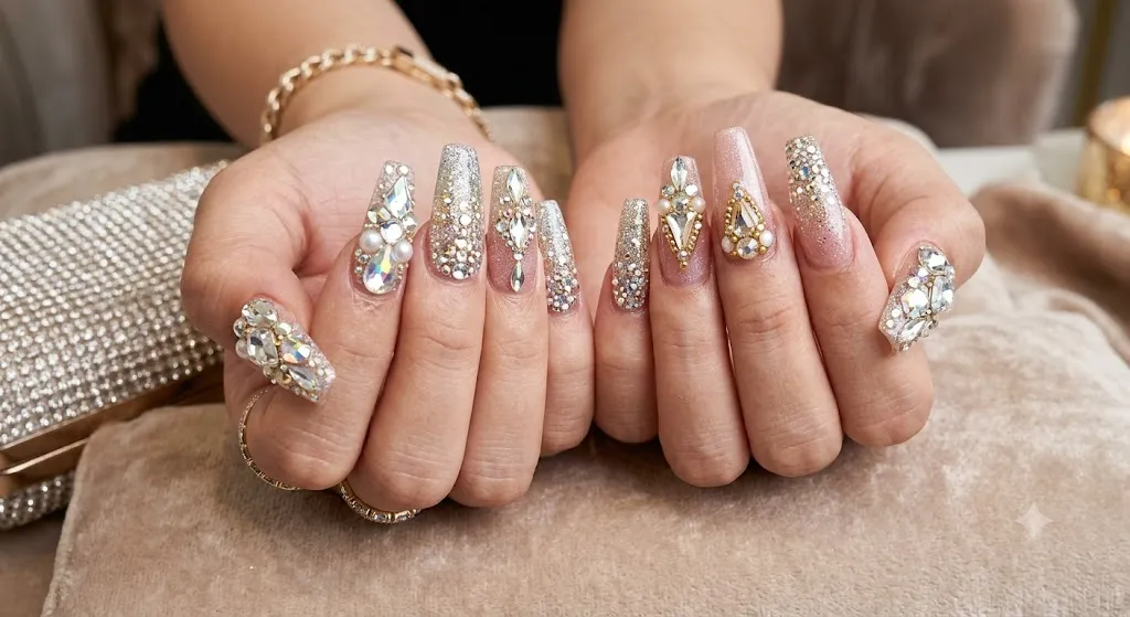 Rhinestone Acrylic Nails