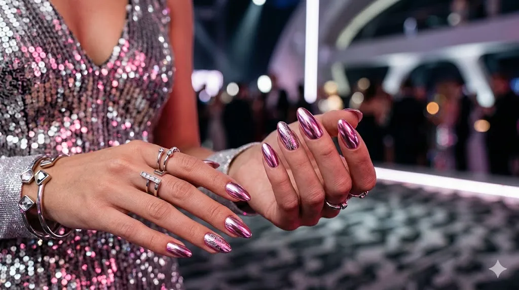 Metallic Pink Chrome Nails