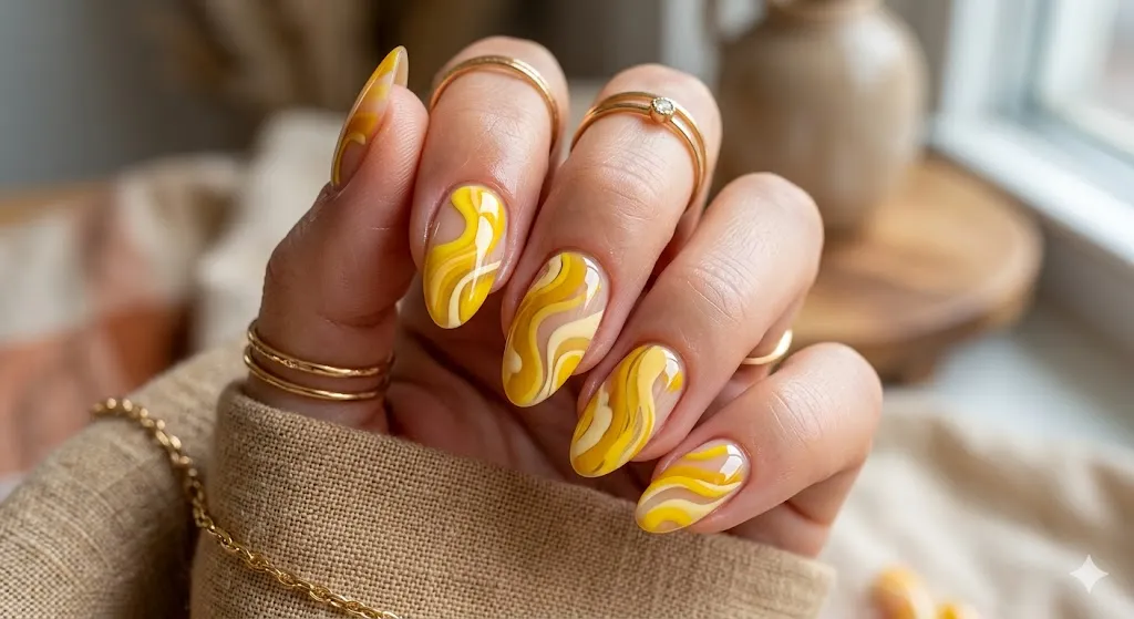 Yellow Swirl Nails