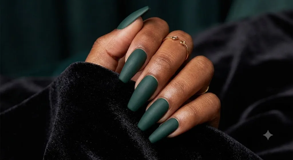 Matte Dark Green Nails