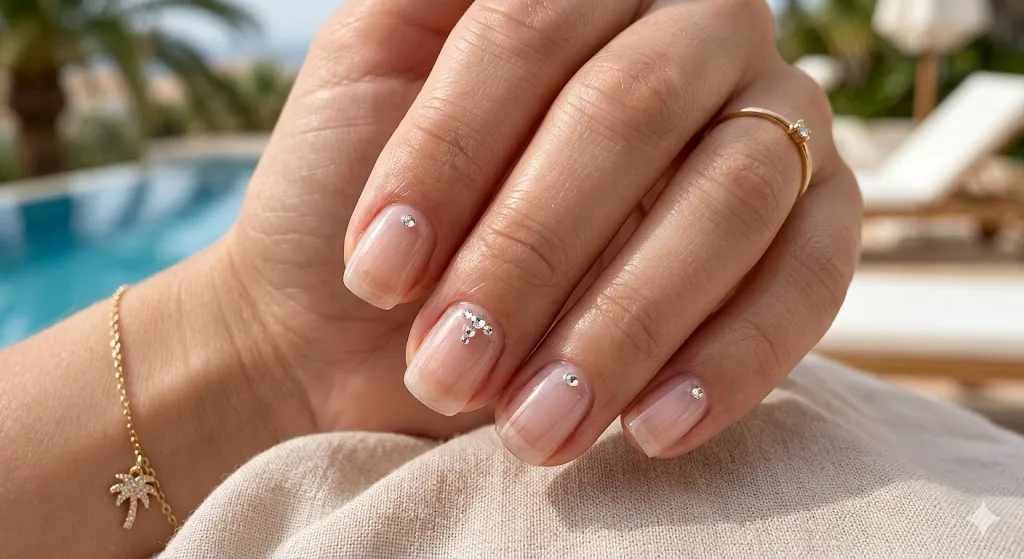 Glossy Clear Nails with Gems