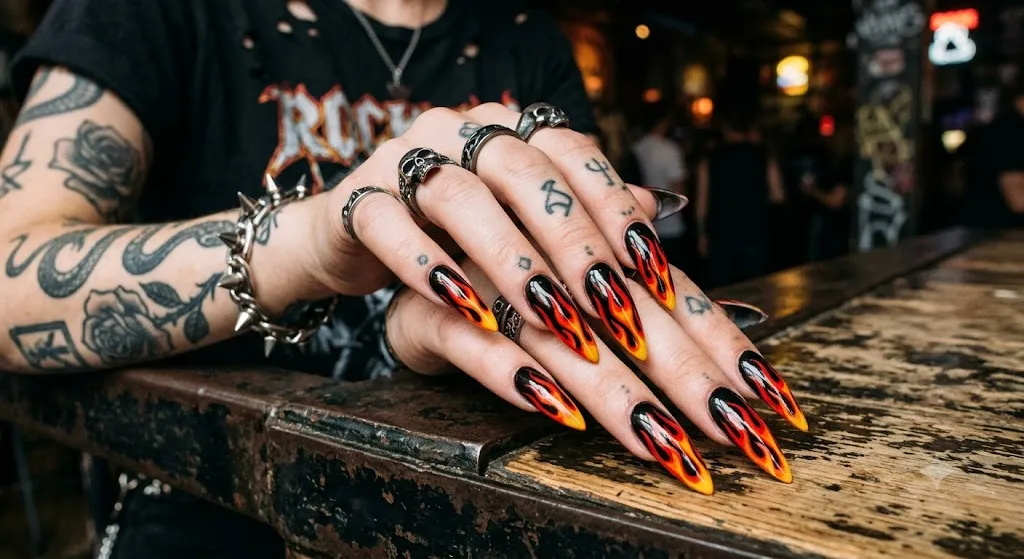 Flame Design Acrylic Nails