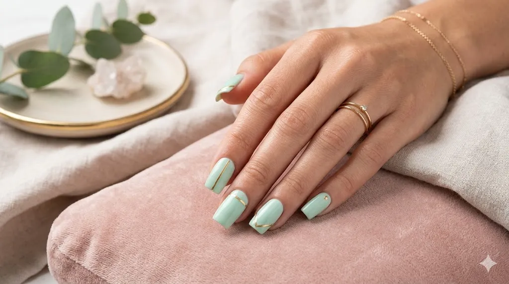 Pastel Gold Accent Square Nails