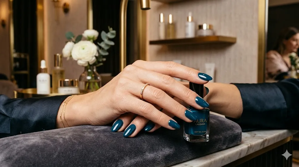 Deep Teal Blue Nails