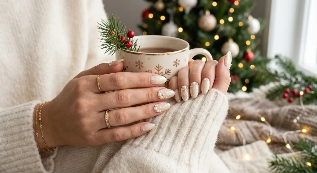 Pearl Accent Holiday Nails