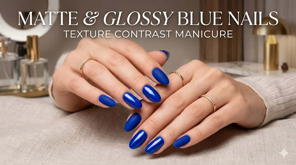 Blue Matte and Gloss Combo Nails