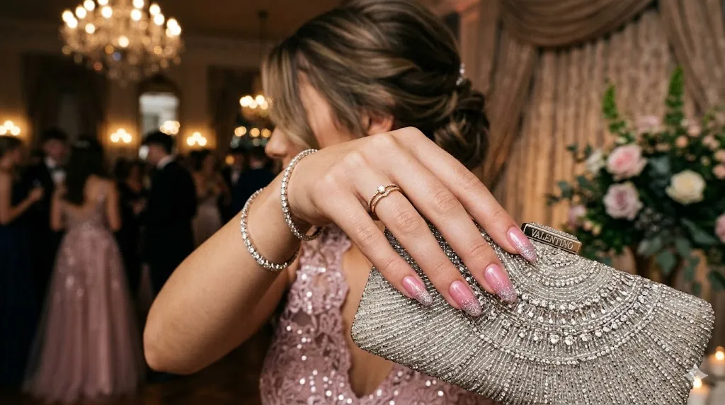 Pink Nails with Glitter Tips