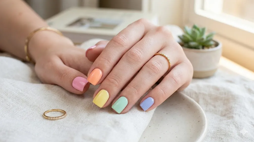Pastel Rainbow Square Nails