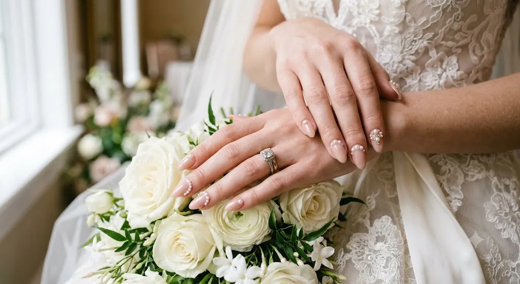 Nude Nails with Pearl Details