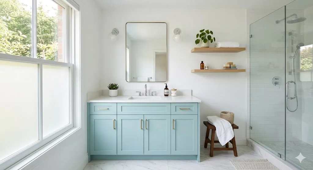 Add a Soft Aqua Vanity for Gentle Color
