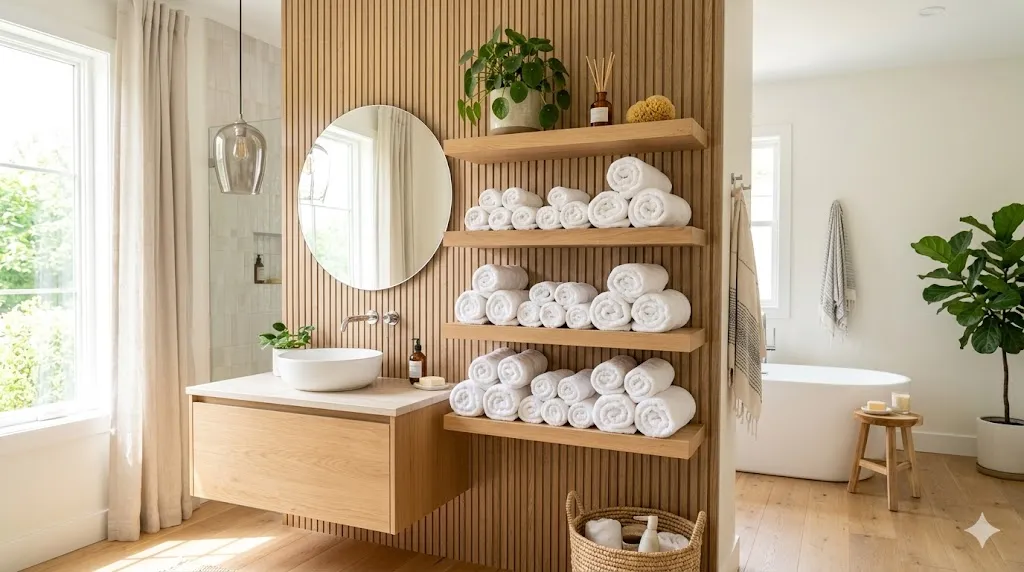 Floating Shelves for Towel Storage