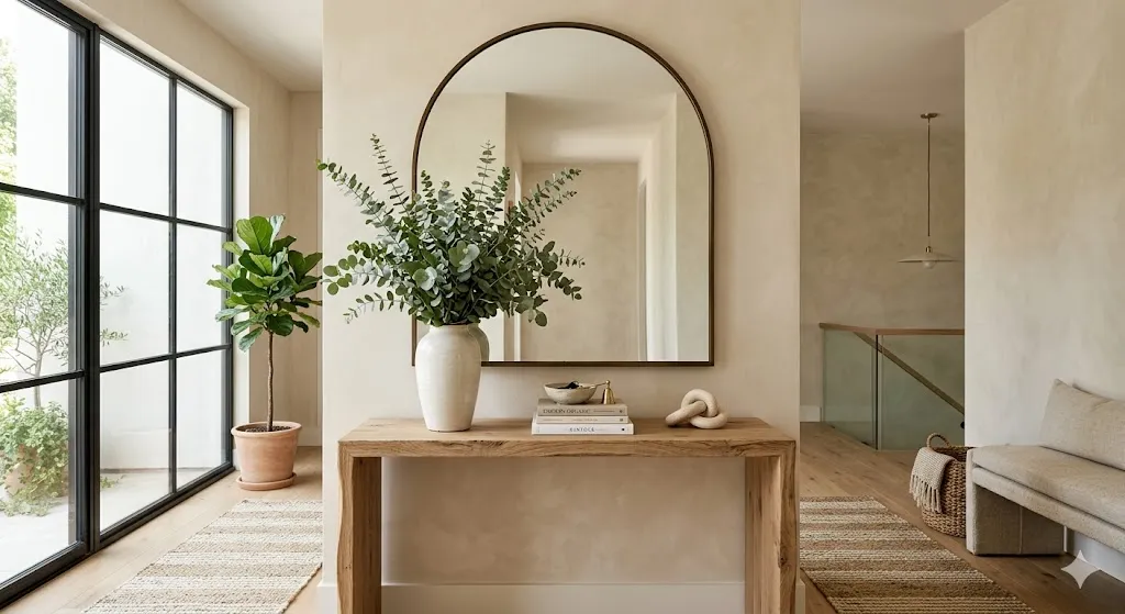 Layer an Arched Mirror with Fresh Greenery