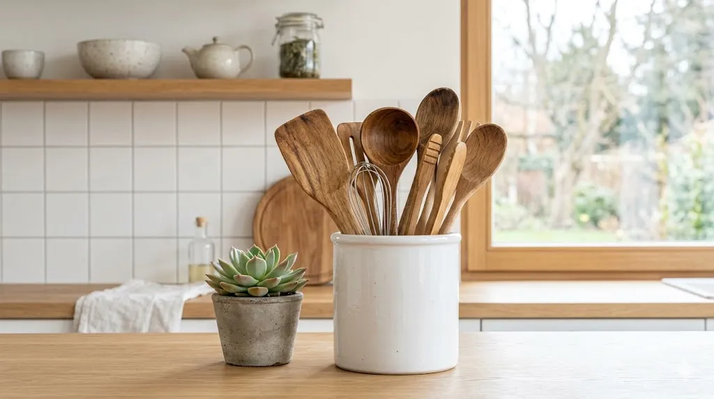 Add White and Wood Kitchen Accessories