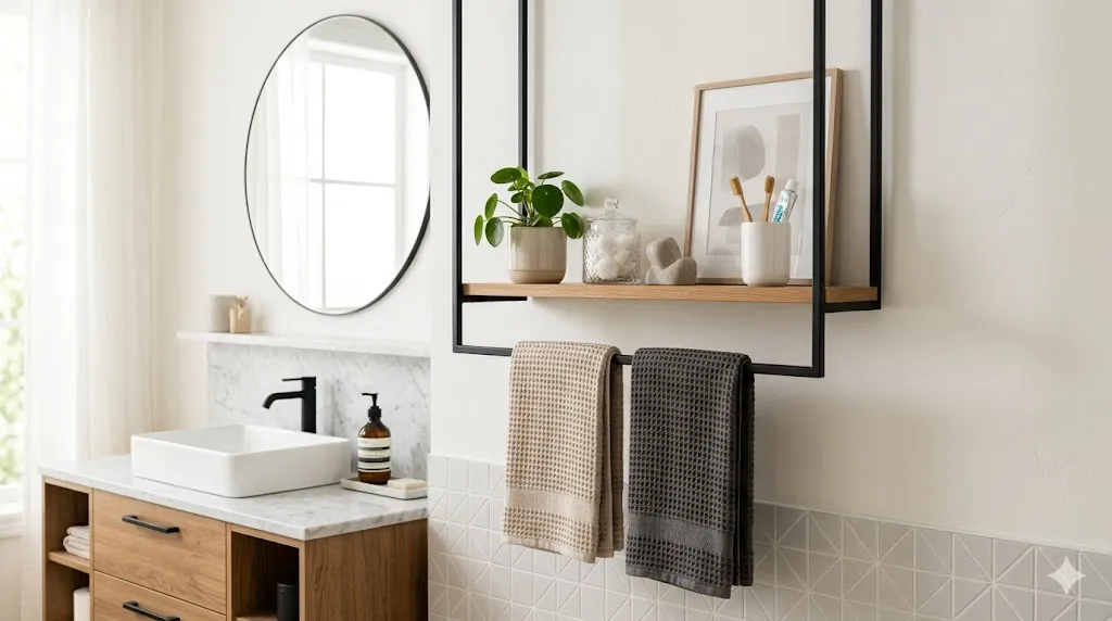 Hanging Shelf with Towel Bar