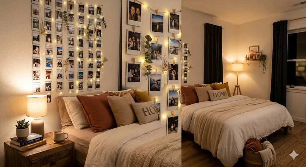 Polaroid Wall With String Lights